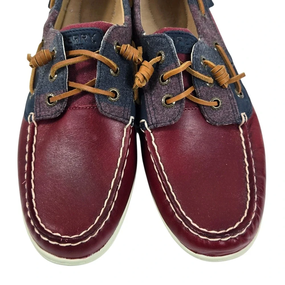 Sperry Songfish Varsity Wool Boat Shoe Women's 10 Maroon Navy 84410 NWOB